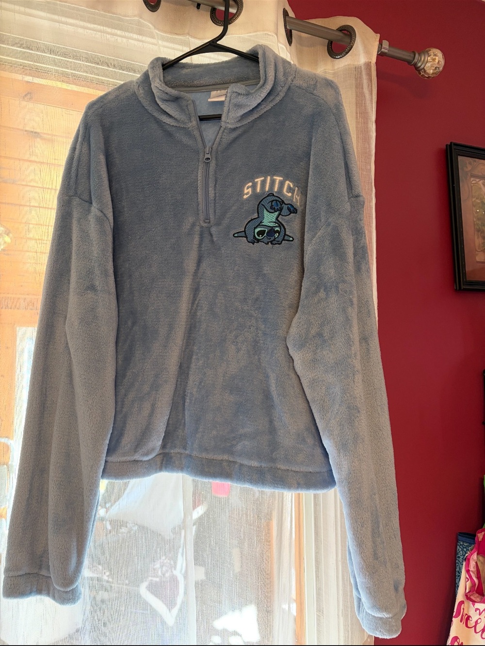 Kohl's Light Blue Plush Half-Zip Sweater with Stitch Embroidery NWT